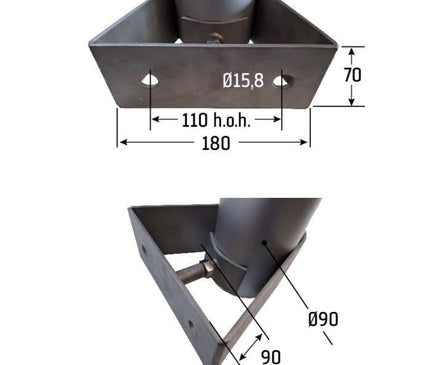Alarm SystemExpert.co.uk Mât de caméra 3 mètres Ø 90mm avec supports muraux en acier inoxydable