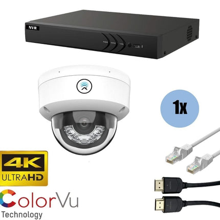 ASE Kit, 1x Dome, 8Mp 4K Ultra HD ColorVu Binnen camera, met NVR en bekabeling