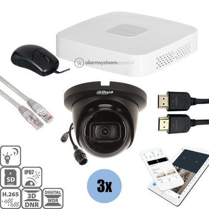 Dahua Black Kit 3x Turret 4 Mp + Recorder & Bekabeling