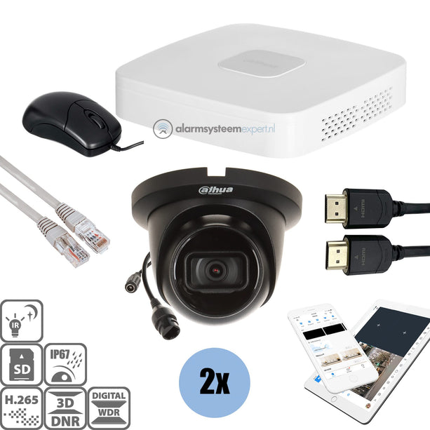 Dahua Black Kit 2x Turret 4 Mp + Recorder & Cabling