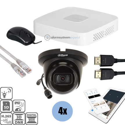 Dahua Dahua Black Kit 4x Turret 8 Mp + inspelare & kablage