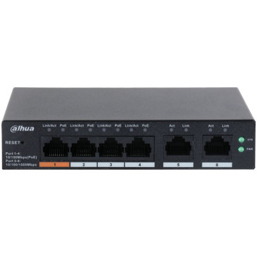 Dahua Dahua DH-CS4006-4ET-60, 4xPoE 100Mb Anschlüsse, Smart Switch, 2x Uplink Gigabit