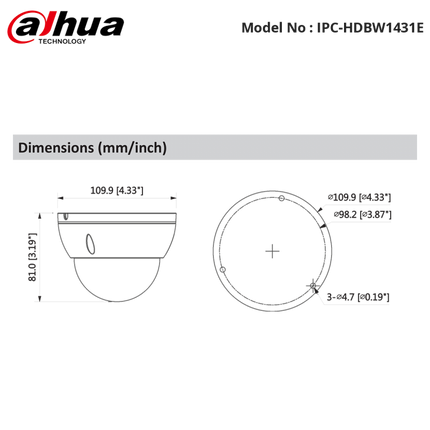 Dahua Dahua IPC-HDBW1430DE-SW 4 MP  WiFi vaste Dome Micro SD