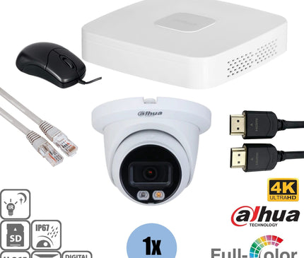 Dahua Dahua Set 1x Turret 8MP 4K Full-Color + Recorder & Cabling