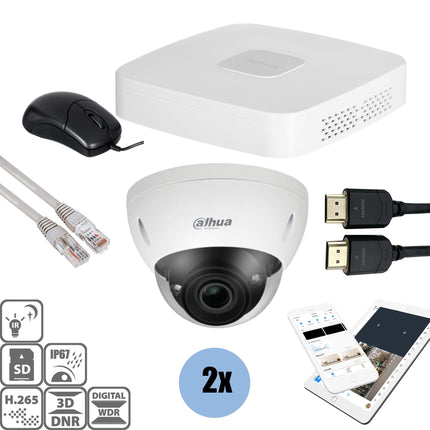Dahua Dahua Set 2x Dome 4MP + Recorder & Bekabeling