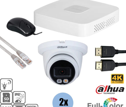 Dahua Dahua Set 2x Turret 8MP 4K Full-Color + Recorder & Cabling