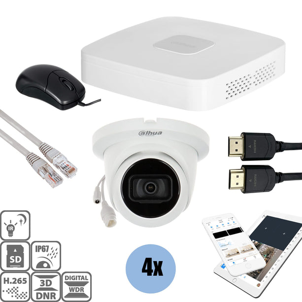Dahua Dahua Set 4x Turret 4MP + Recorder & Bekabeling