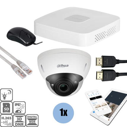Dahua Set 1x Dome 4MP + Recorder & Bekabeling