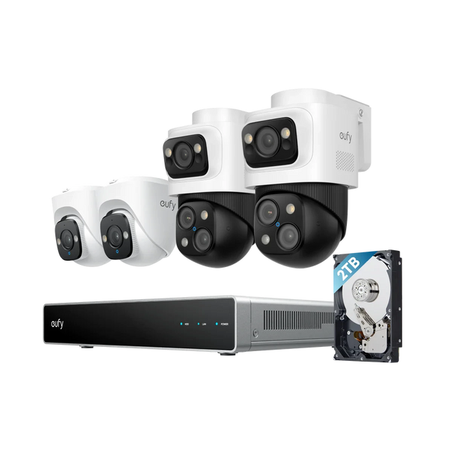 Eufy Beveiligingscamera set; PoE recorder, 2x Turret en 2x PTZ camera