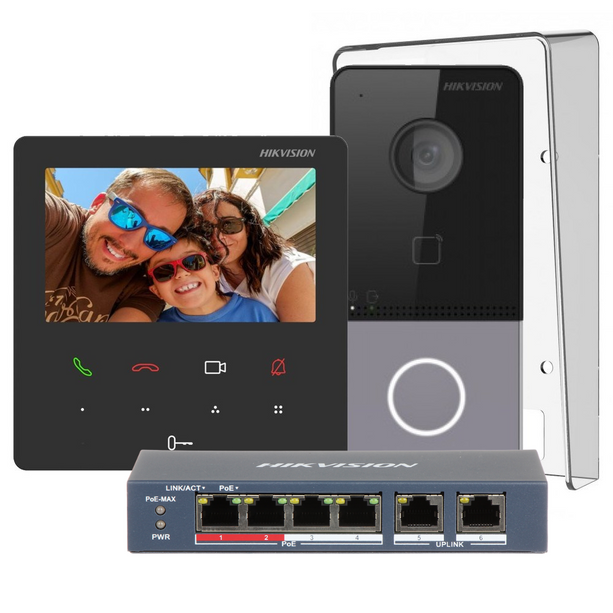 Hikvision DS-KIS606-P Komplett KIT för videointercom med PoE-switch