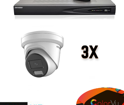 Hikvision Hikvision Colorvu Set 3x Turret 4MP Recorder + Bekabeling