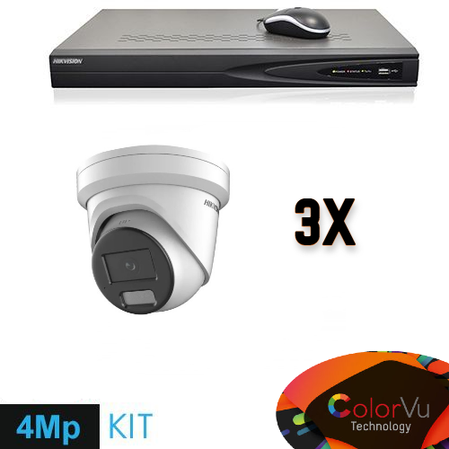 Hikvision Hikvision Colorvu Set 3x Turret 4MP Recorder + Bekabeling