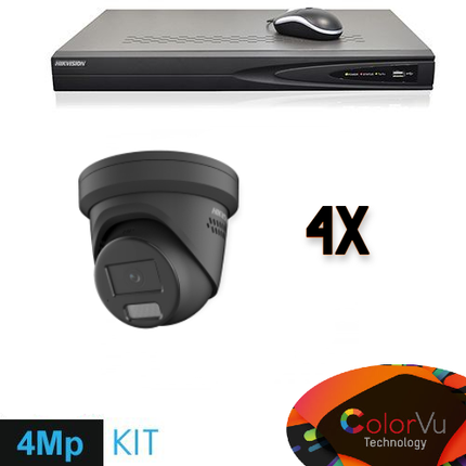 Hikvision Hikvision Colorvu Set 4x Turret 4MP-inspelare + kablage