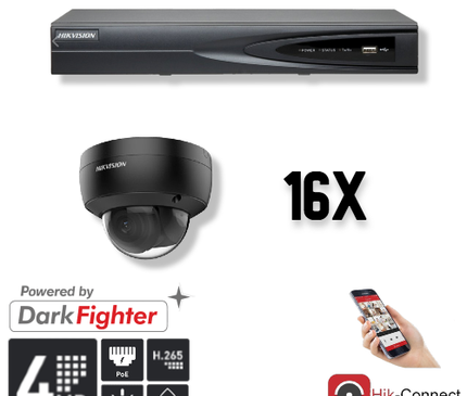 Hikvision Hikvision Set 16x Dome 4MP + inspelare och kablage