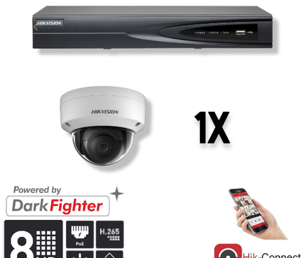 Hikvision Hikvision Set 1x Dome 8MP + inspelare och kablage