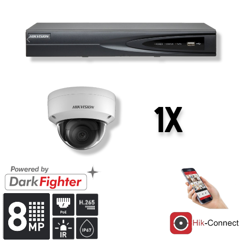 Hikvision Hikvision Set 1x Dome 8MP + Recorder & Bekabeling