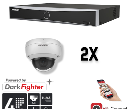 Hikvision Hikvision Set 2x Dome 4MP + Recorder & Bekabeling