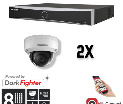 Hikvision Hikvision Set 2x Dome 8MP + Recorder & Cabling