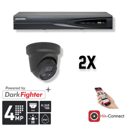 Hikvision Hikvision Set 2x Turret 4MP + inspelare och kablage