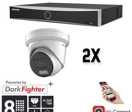 Hikvision Hikvision Set 2x Turret 8MP + Recorder & Cabling