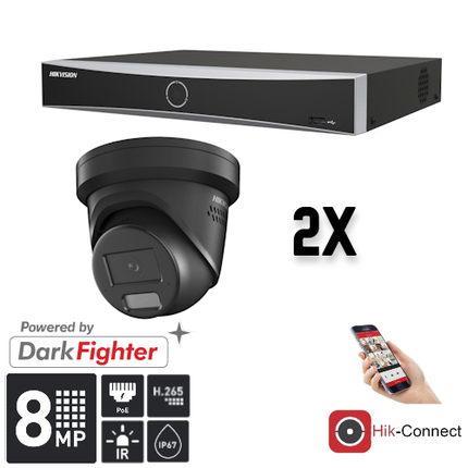 Hikvision Hikvision Set 2x Turret 8MP + inspelare & kablage