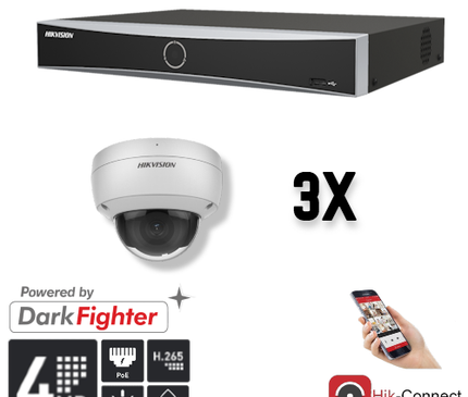 Hikvision Hikvision Set 3x Dome 4MP + Rekorder & Verkabelung