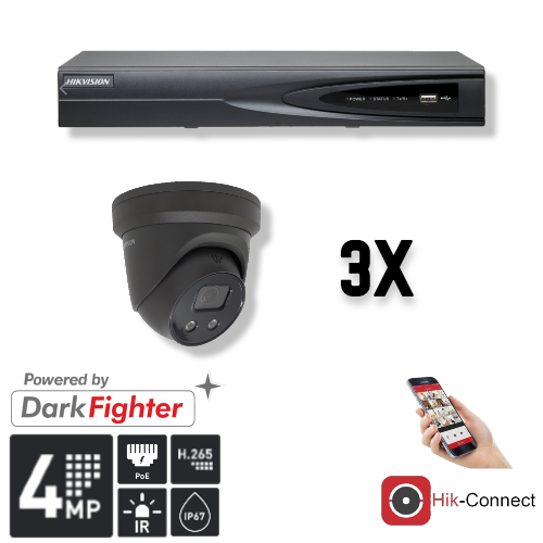 Hikvision Hikvision Set 3x Turret 4MP + Recorder & Bekabeling