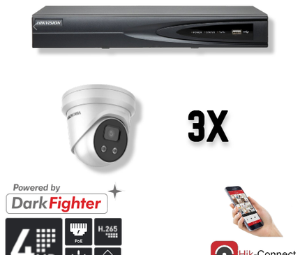 Hikvision Hikvision Set 3x Turret 4MP + Rekorder & Verkabelung