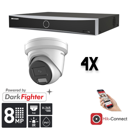 Hikvision Hikvision Set 4x Turret 8MP + Recorder & Bekabeling