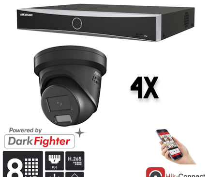 Hikvision Hikvision Set 4x Turret 8MP + Recorder & Bekabeling