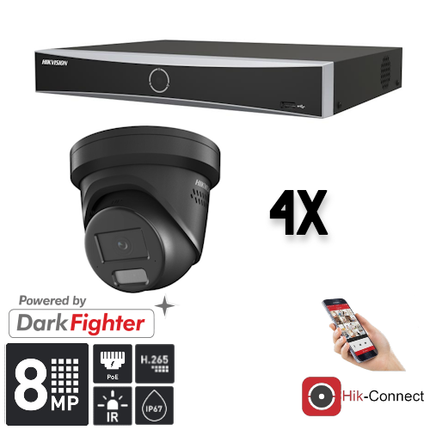 Hikvision Hikvision Set 4x Turret 8MP + inspelare & kablage