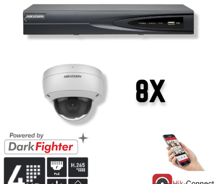 Hikvision Hikvision Set 8x Dome 4MP + Recorder & Cabling