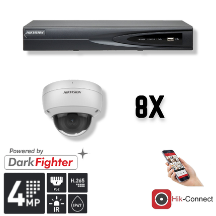 Hikvision Hikvision Set 8x Dome 4MP + Recorder & Bekabeling