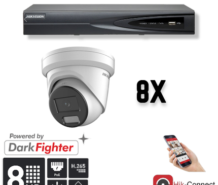 Hikvision Hikvision Set 8x Turret 8MP + inspelare & kablage