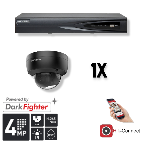 Hikvision Set 1x Dome 4MP + Recorder & Bekabeling