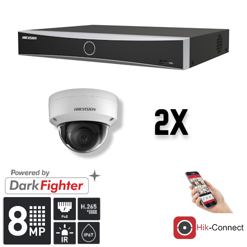 Hikvision Set 2x Dome 8MP + Recorder & Bekabeling