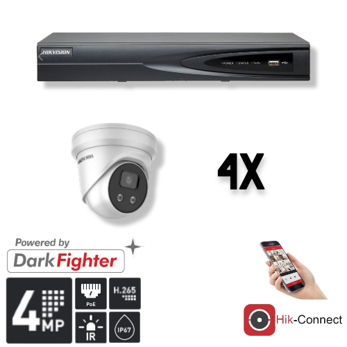 Hikvision Set 4x Turret 4MP + Recorder & Bekabeling
