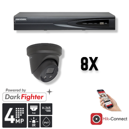 Hikvision Set 8x Turret 4MP + Recorder & Bekabeling