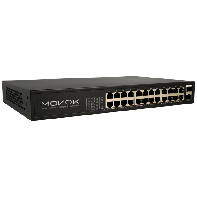 Movok 26 Poorts PoE Gigabit Switch, 24x PoE, 2x Uplink