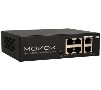 Movok 6 Poorts PoE Switch, 100Mb, 250m PoE