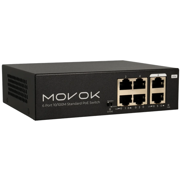 Movok 6 Poorts PoE Switch, 100Mb, 250m PoE