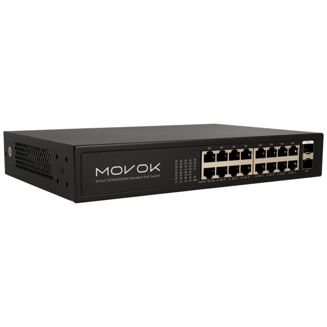 Movok 18-Port PoE Gigabit Switch, 16x PoE, 2x Uplink