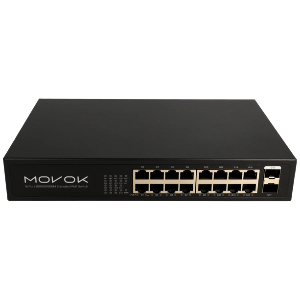 Movok 18-Port PoE Gigabit Switch, 16x PoE, 2x Uplink