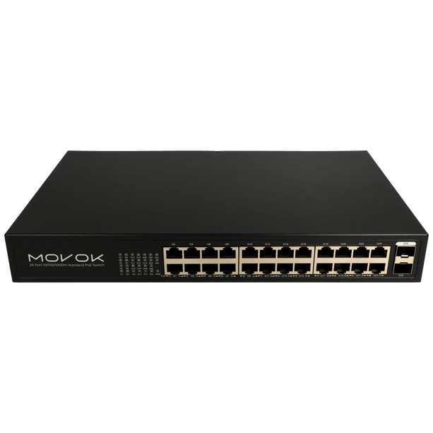 Movok 26-Port PoE Gigabit Switch, 24x PoE, 2x Uplink
