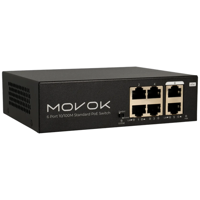 Movok 6-Port PoE Schalter, 100Mb, 250m PoE