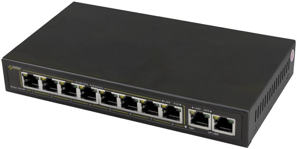 Pulsar SG108WP 8xPoE+ 2x uplink Gigabit switch 120W serving Pulsar cabinet