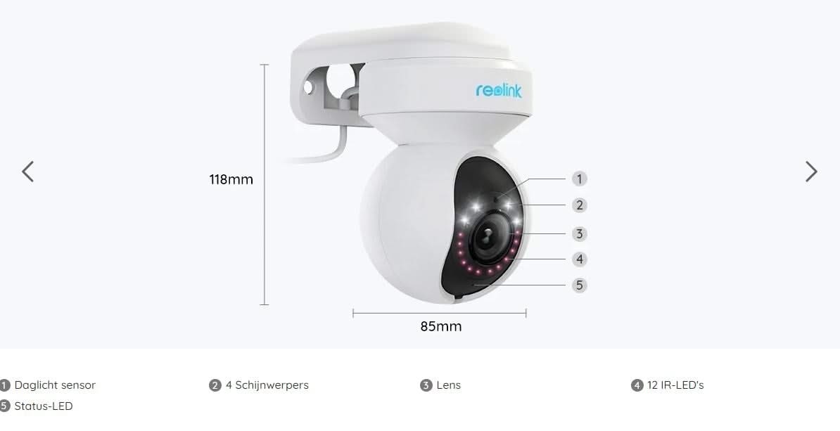 Reolink Reolink E540, 5MP PTZ Dual-Band WiFi-kamera med skrämselljus