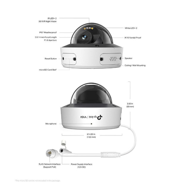 TP-Link TP-Link VIGI InSight S245 - 4MP 2.8mm Full-Color Dome Camera IK10
