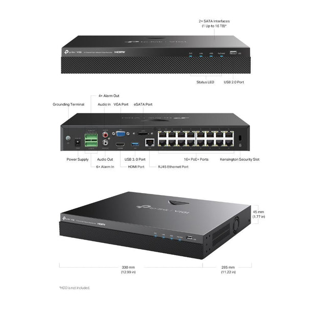 TP-Link VIGI NVR2016H-16MP - 16 Channel PoE+ NVR